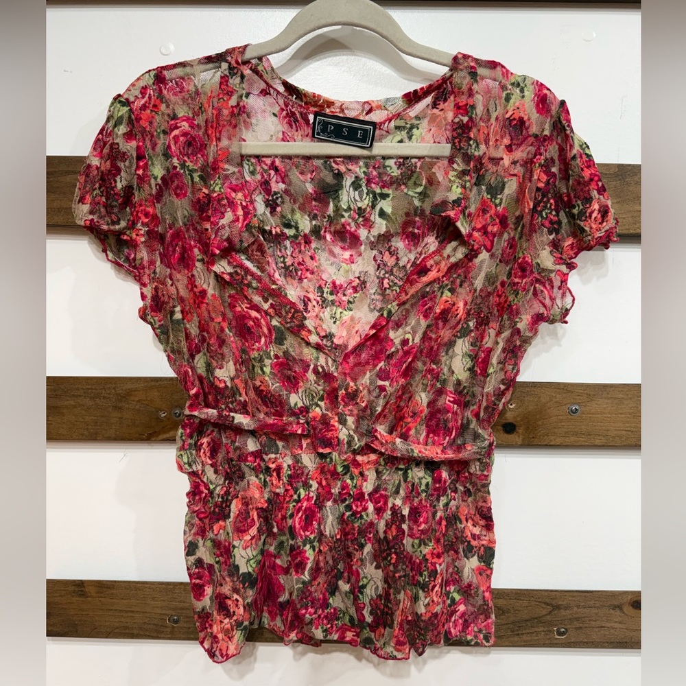 Vintage Y2K Floral Sheer Top